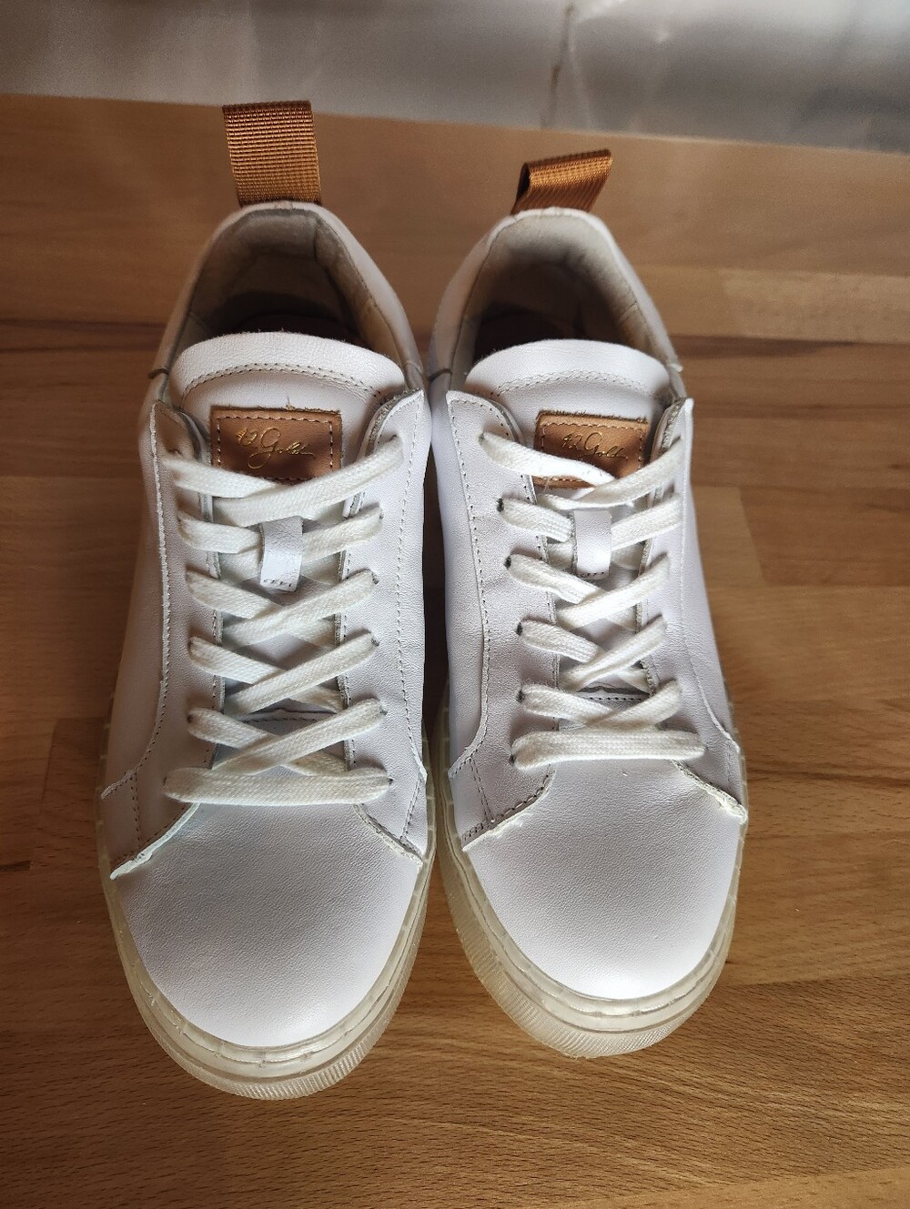 42 Gold Glee White Leather Platform Sneakers Women 7 Chunky Clear Soles Casual - Picture 4 of 11